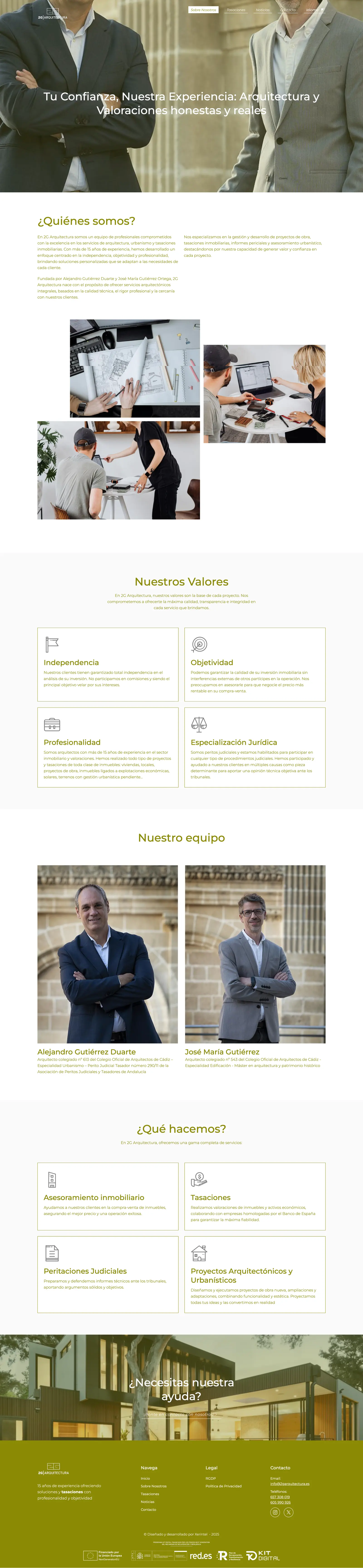 2G Arquitectura · Dos arquitectos con nombre, cara y número de colegiado.