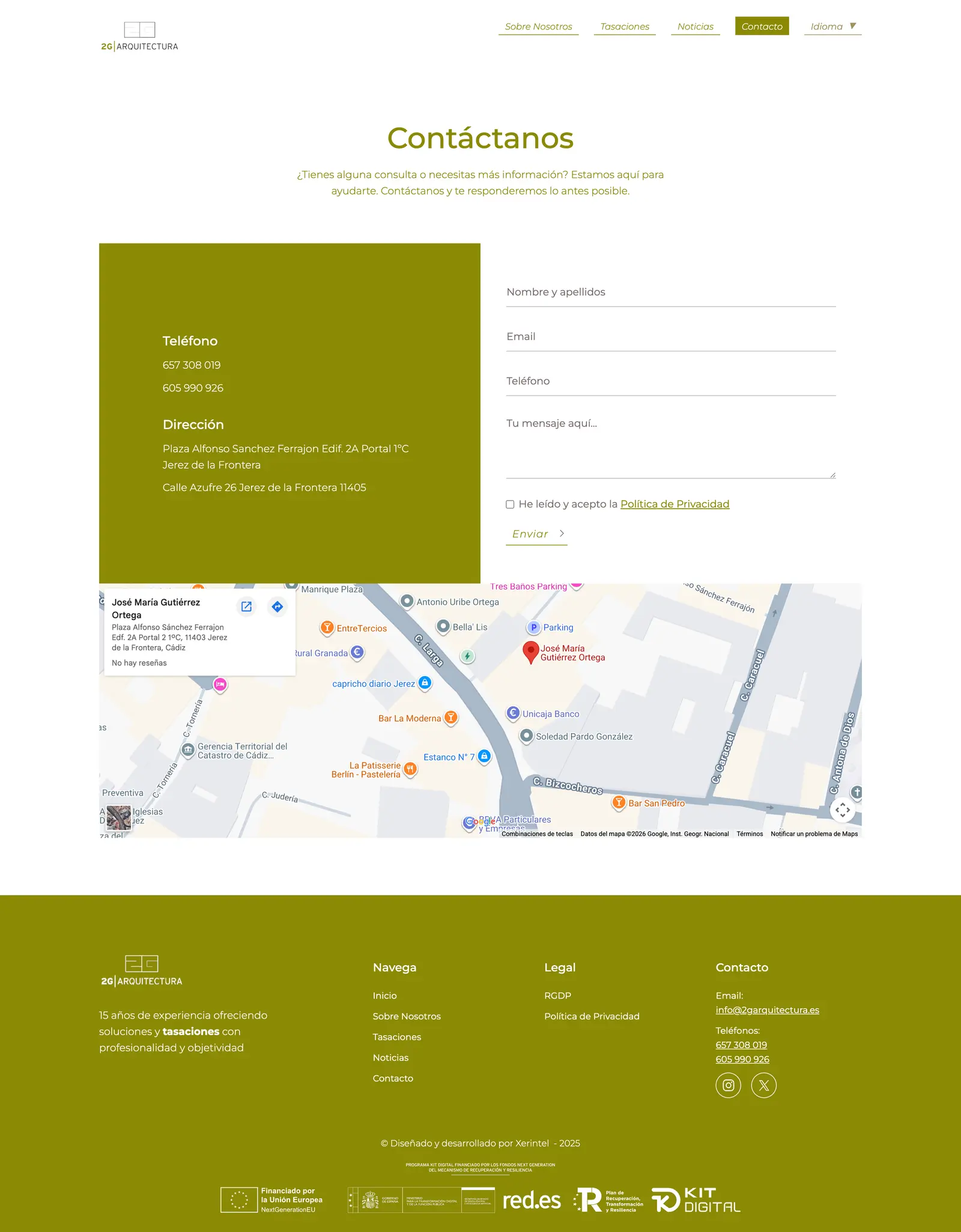 2G Arquitectura · Contacto con mapa