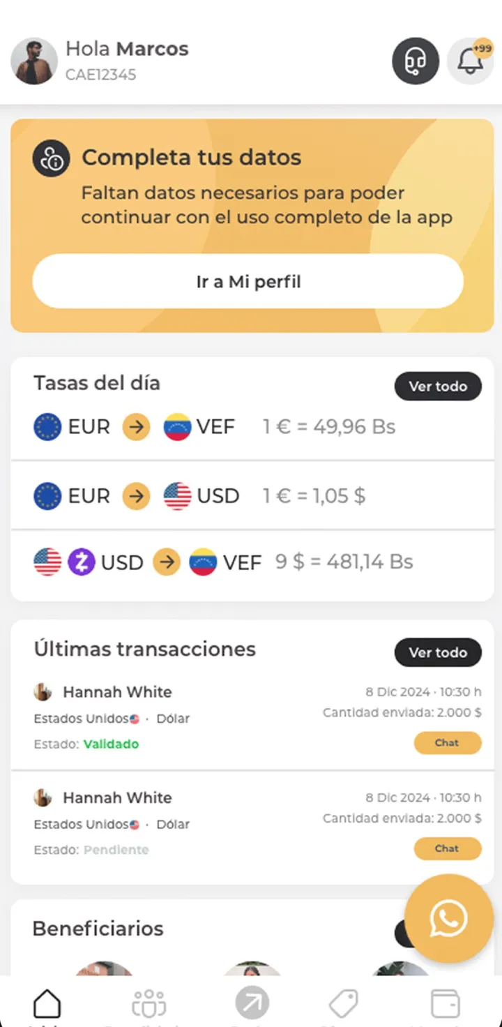 Atlantic Exchange · pantalla de la app