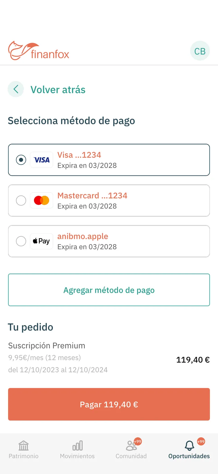 Finanfox · Método de pago