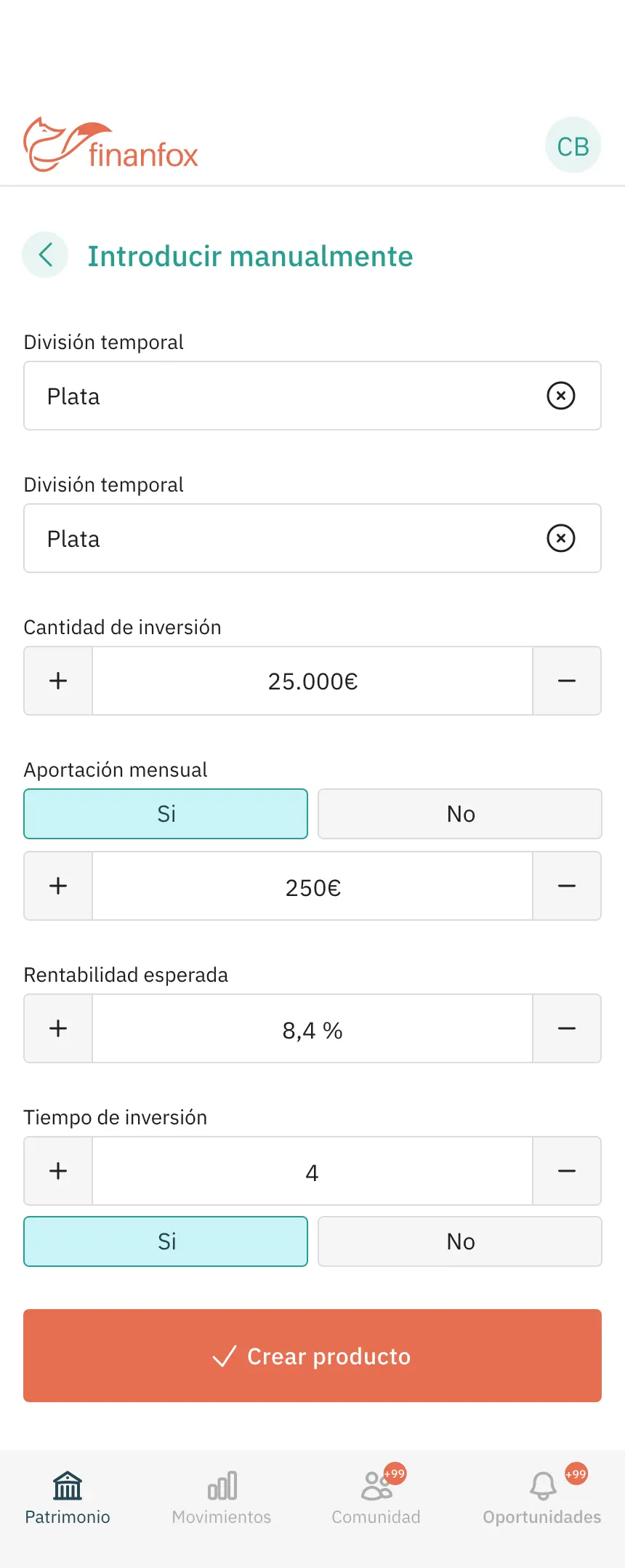 Finanfox · O añadirlo a mano