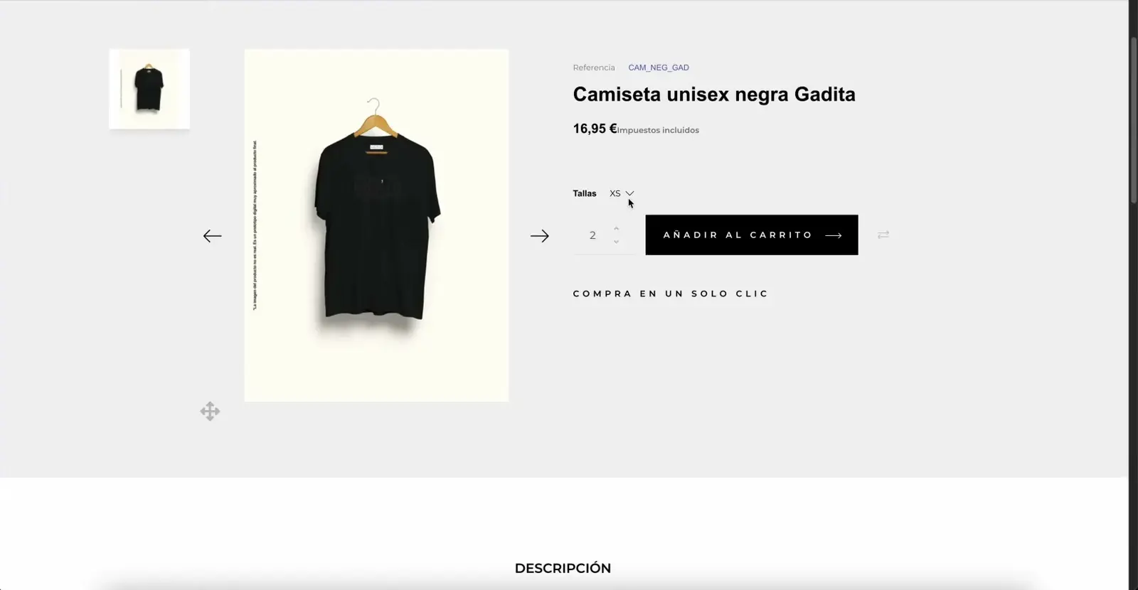 Gadita · Talla, cantidad y al carrito.