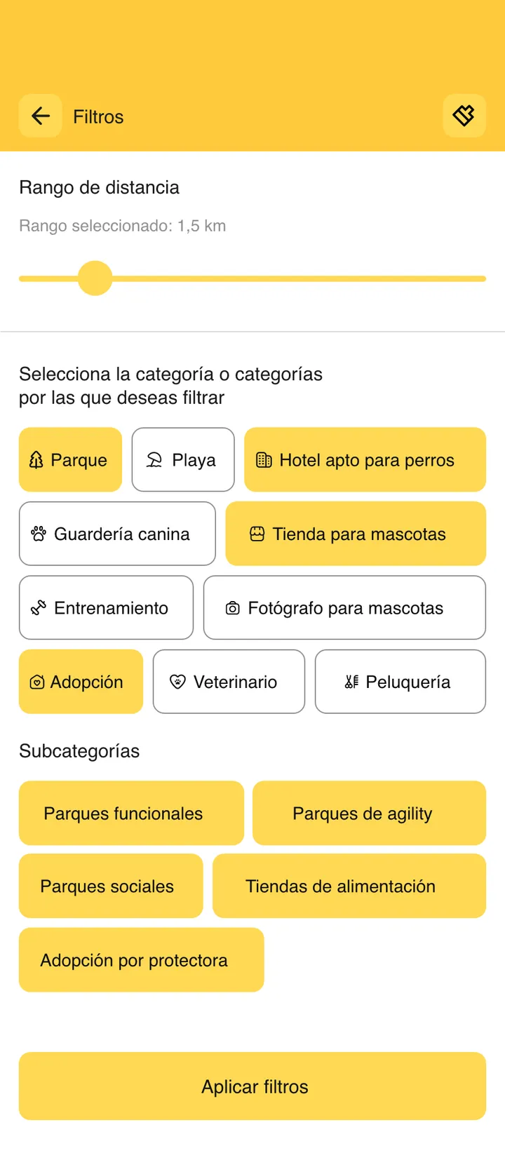 Guaumigo · Filtros por categoría