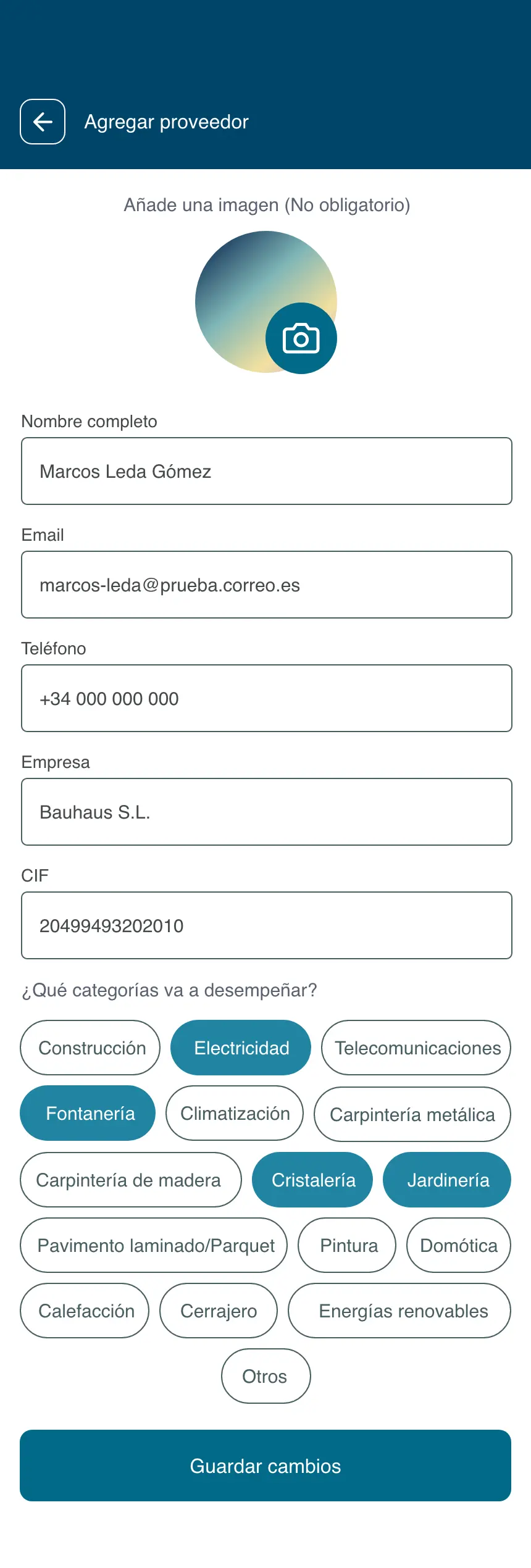 Ideas Interiorismo · Alta de proveedor por oficios