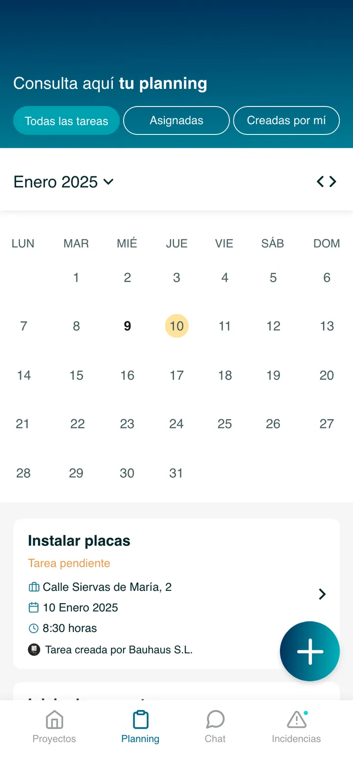 Ideas Interiorismo · Su planning, sus tareas y sus incidencias.