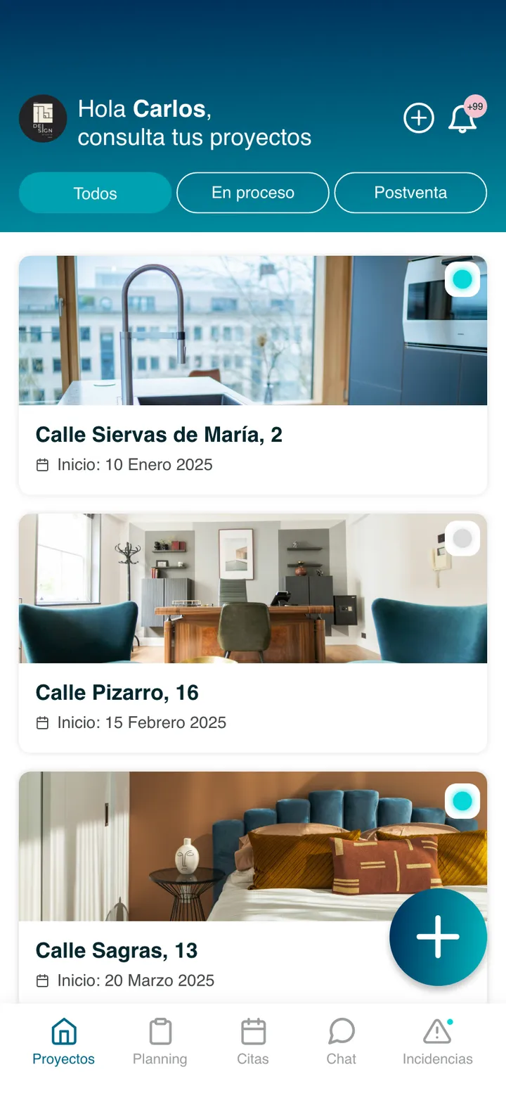 Ideas Interiorismo · pantalla de la app