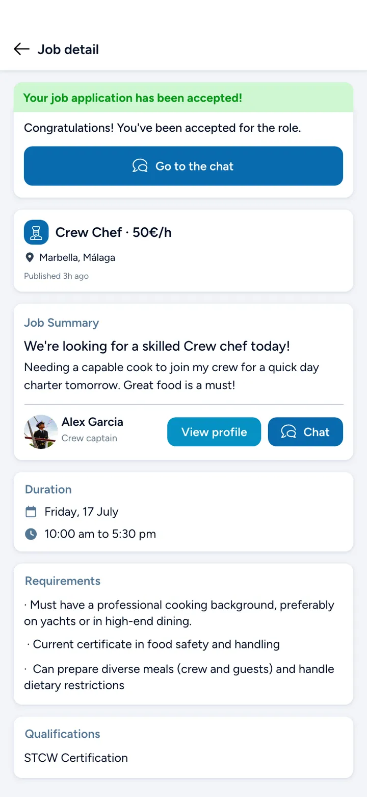 Yacht Partner App · pantalla de la app
