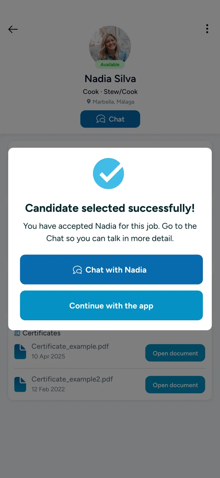 Yacht Partner App · Y elige