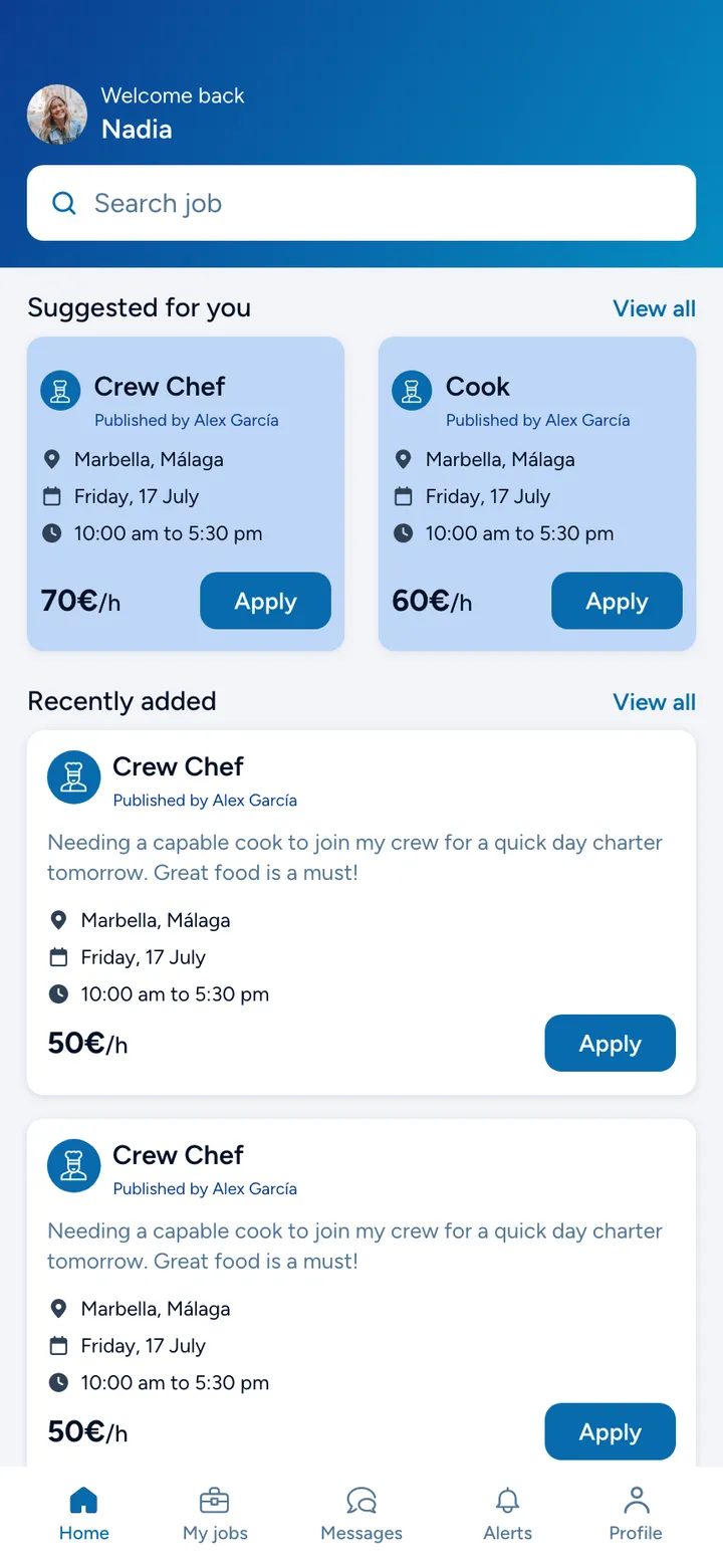 Yacht Partner App · pantalla de la app
