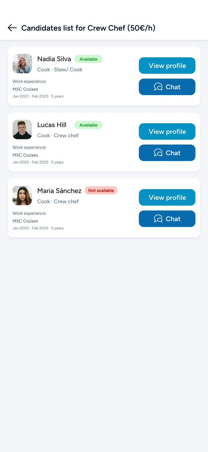 Yacht Partner App · pantalla de la app