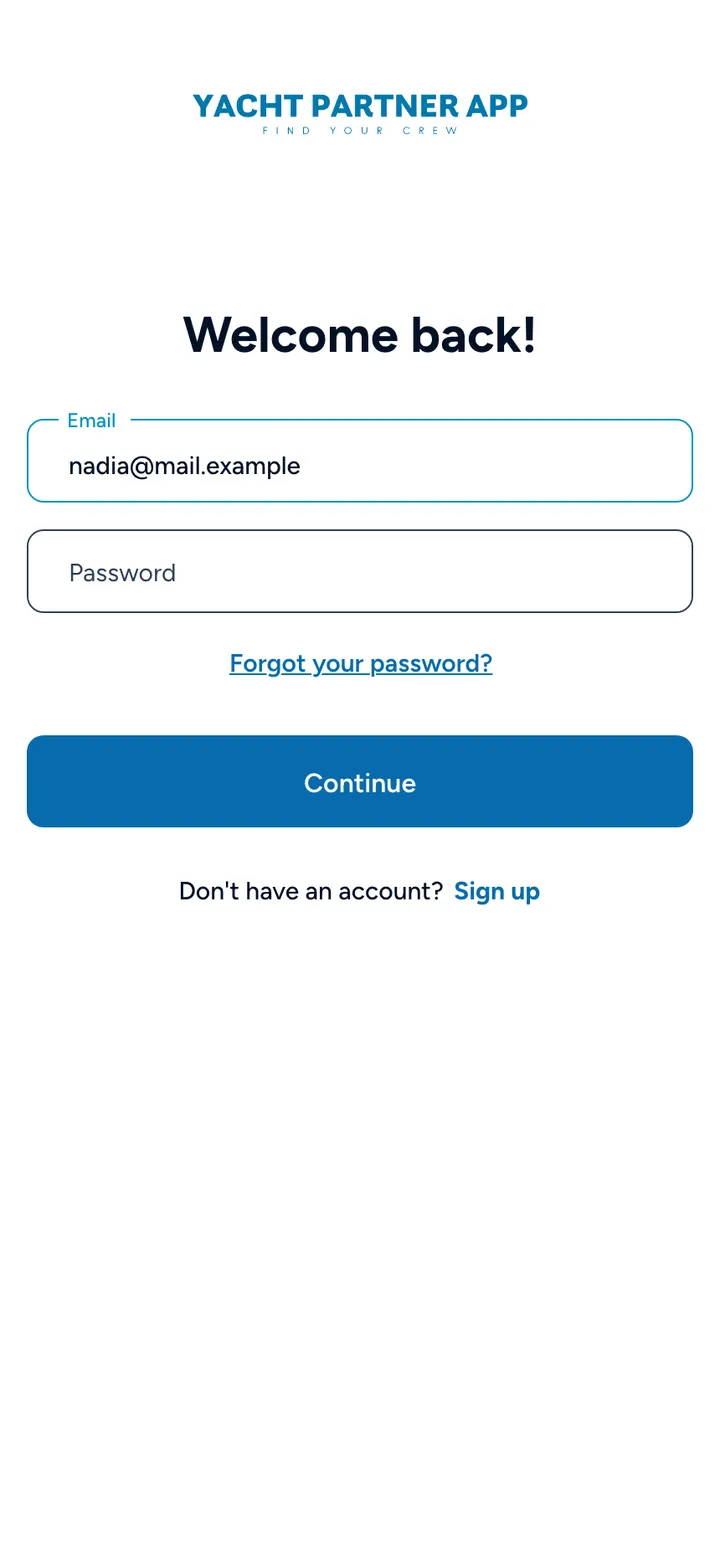 Yacht Partner App · Acceso