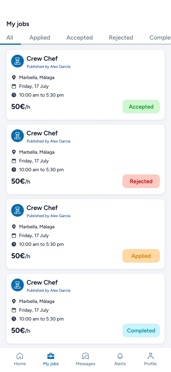 Yacht Partner App · Sigue sus candidaturas