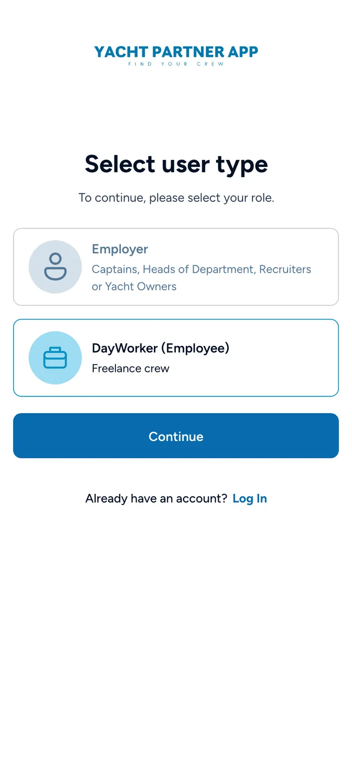 Yacht Partner App · Dice quién es