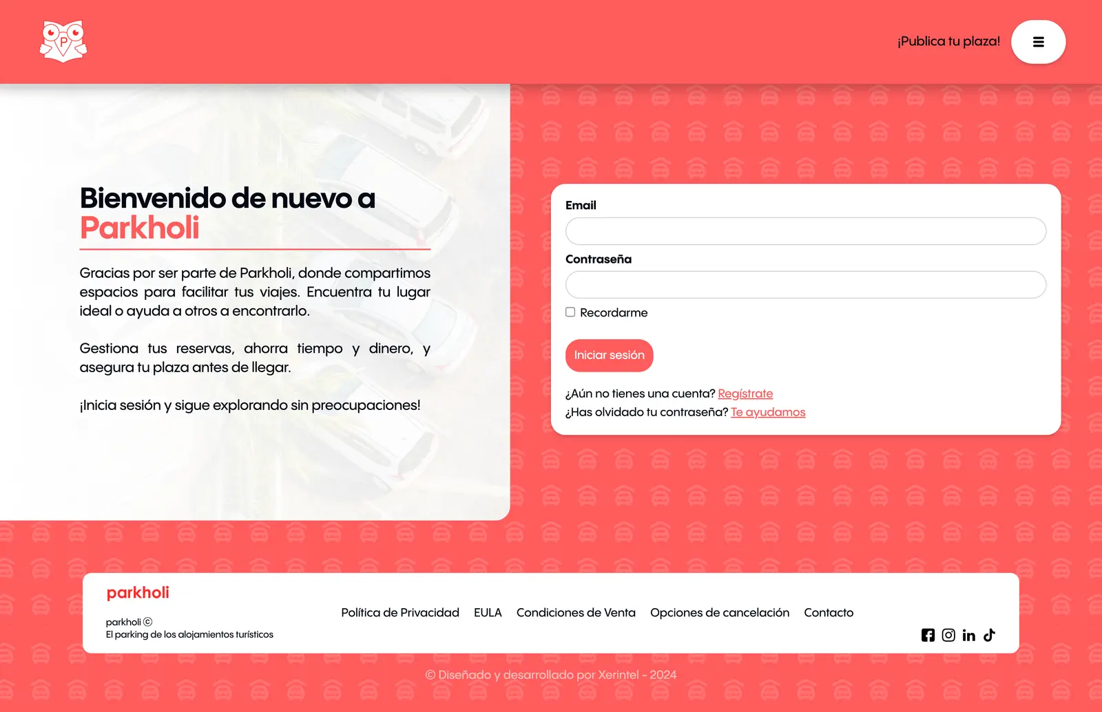 Parkholi · Cada propietario lleva su parking.