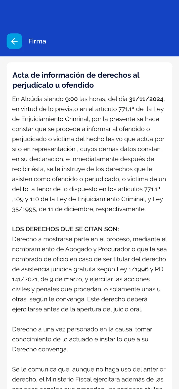 Policía Local de Alcúdia · La información de derechos y la firma, dentro de la app.