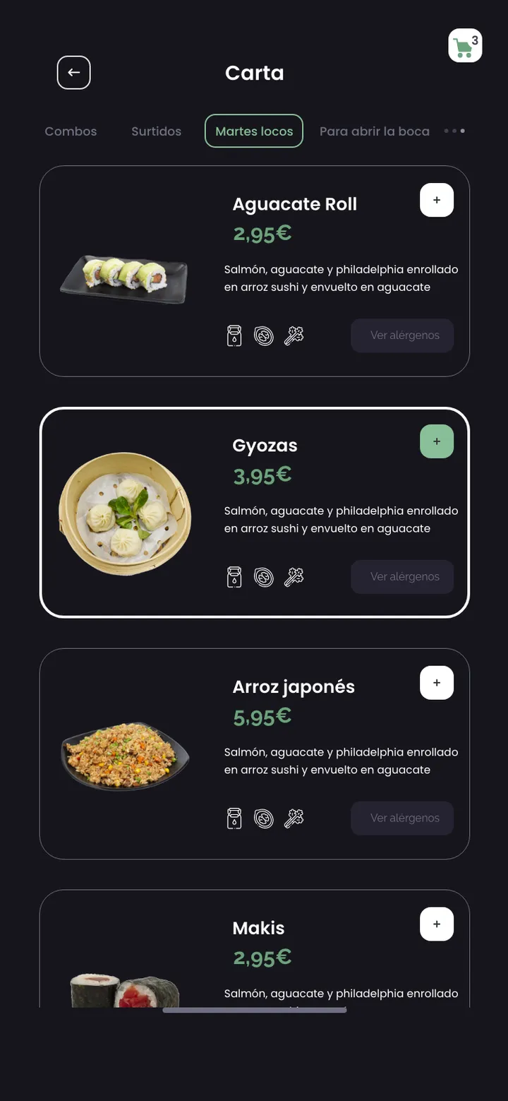 Sushipanda · pantalla de la app