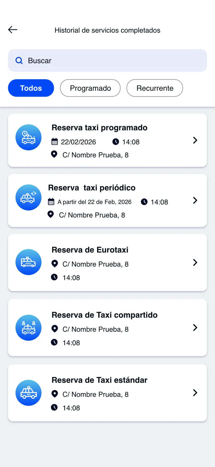Taxin · Historial de servicios