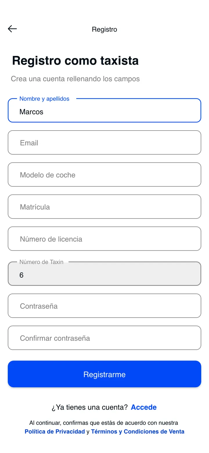 Taxin · Alta como taxista