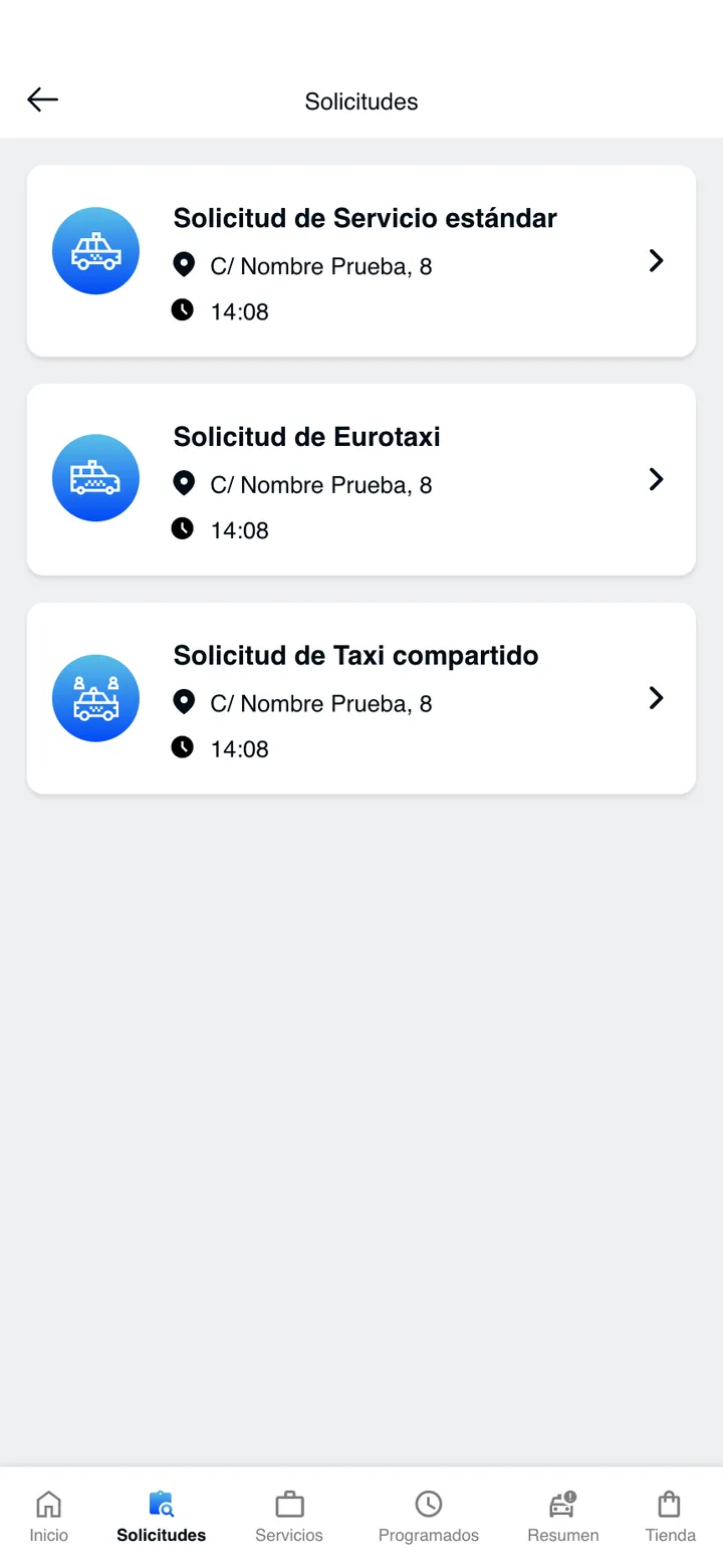 Taxin · Solicitudes entrantes