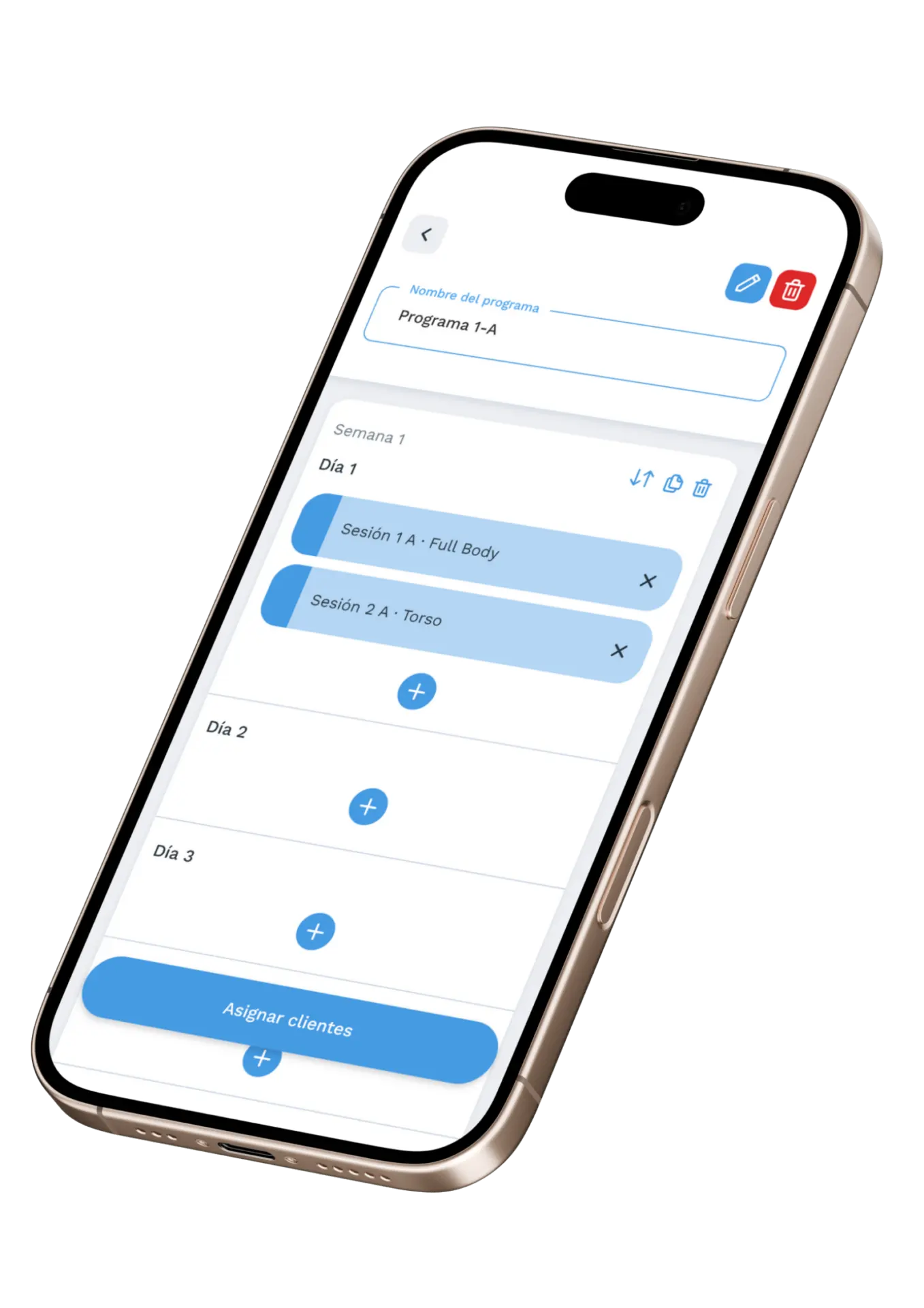 Train Sphere · Programas por semanas y días, que se asignan a los clientes