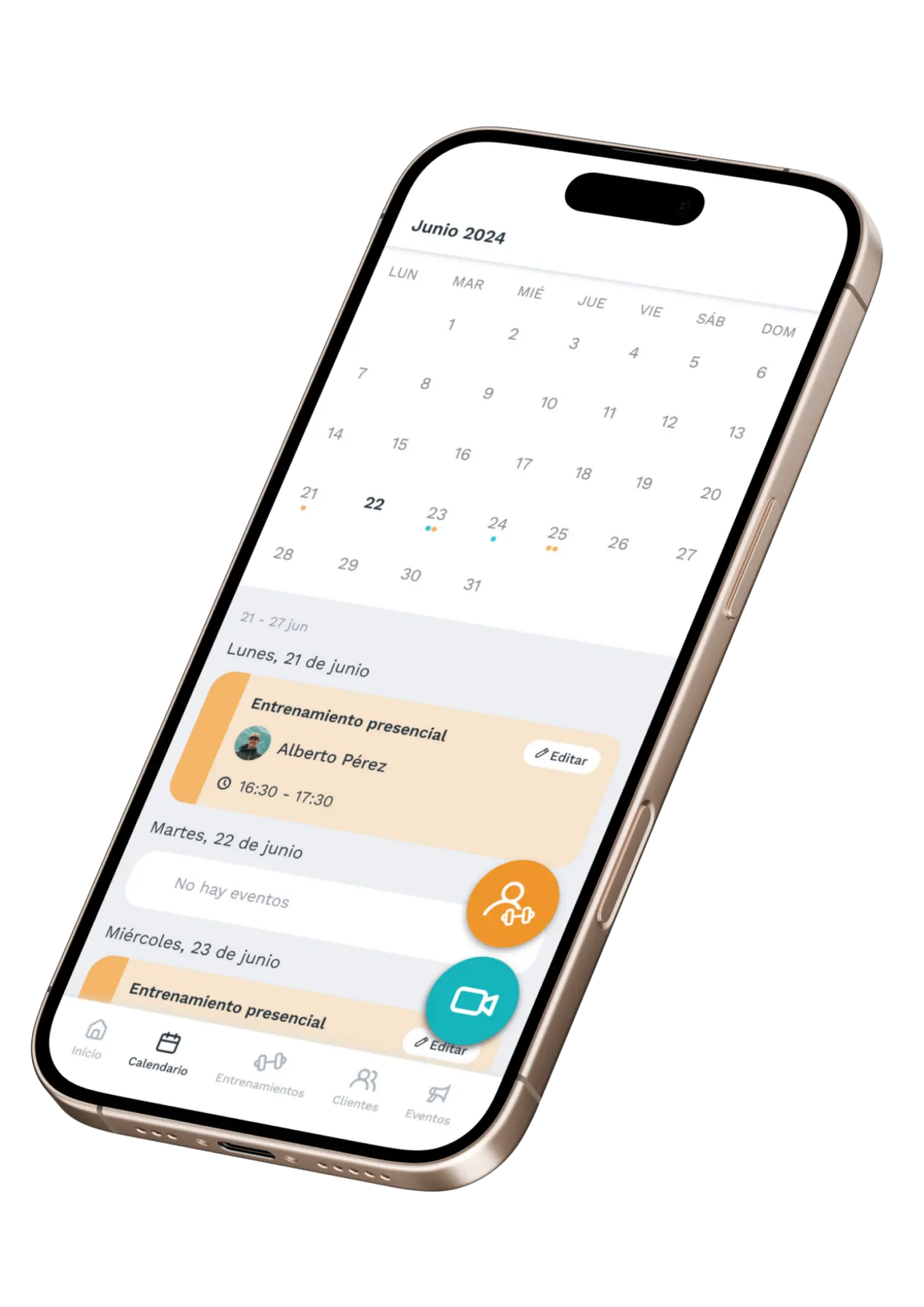 Train Sphere · Calendario con entrenamientos presenciales