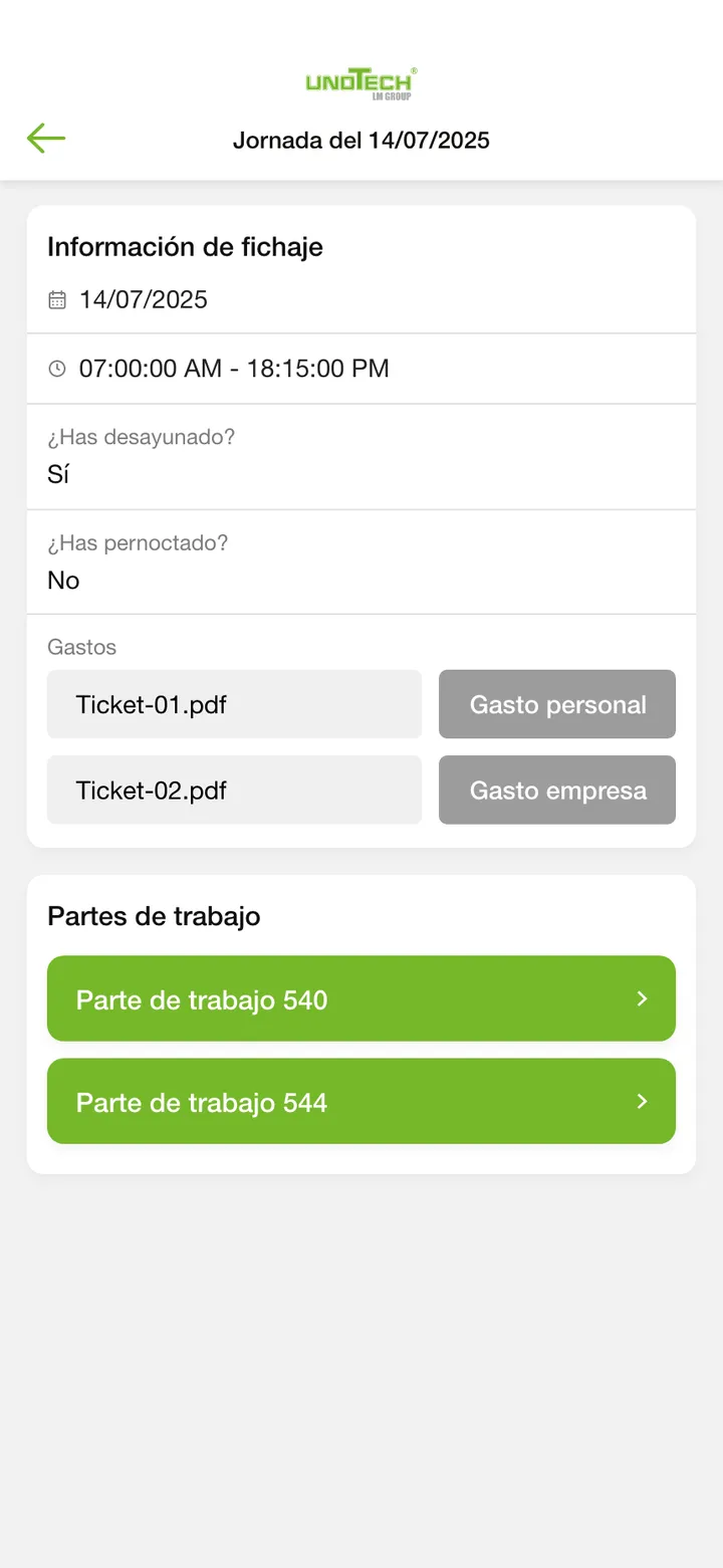 Unotech · pantalla de la app