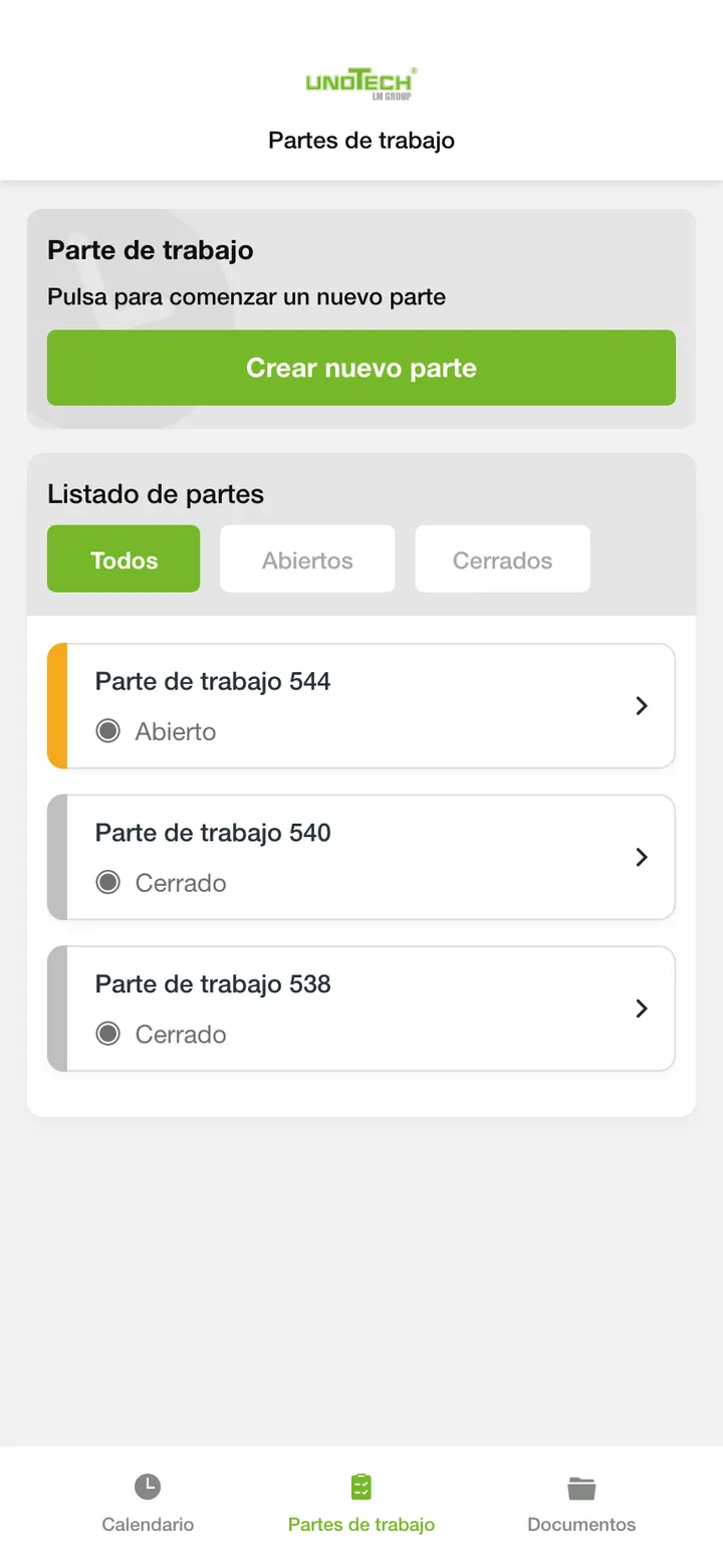 Unotech · Todos los partes